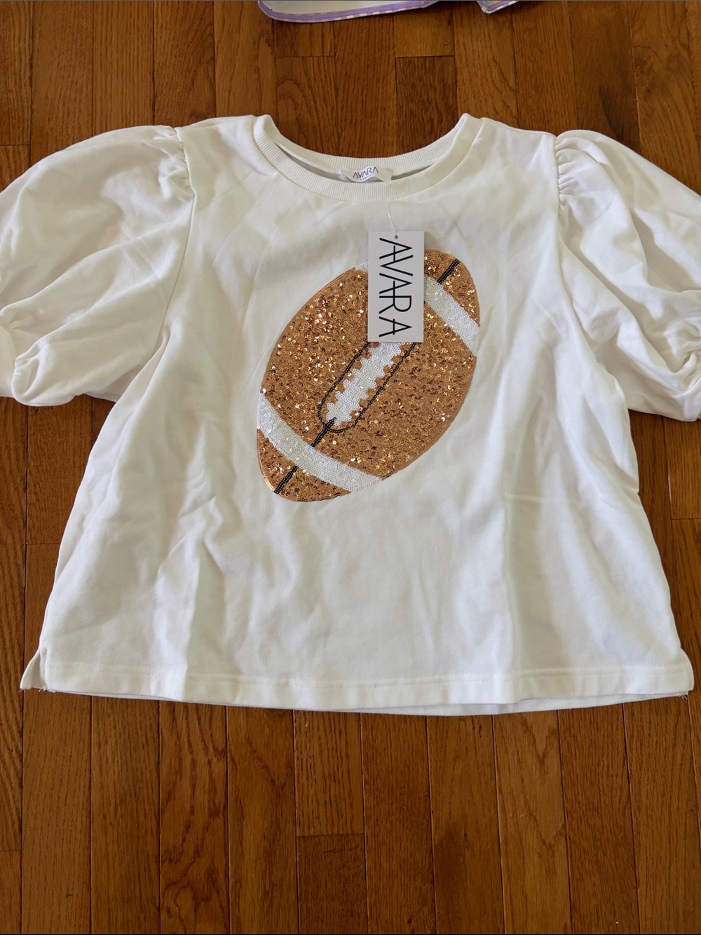 Avara White' Sequin Football Puff-Sleeve Top